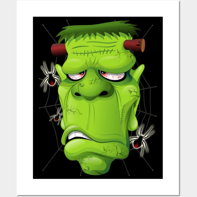 Frankenstein Ugly Portrait and Spiders Wall Art by BluedarkArt